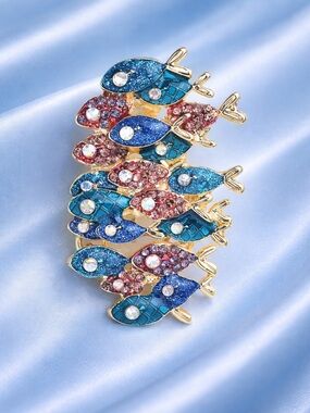 Multicolor Fish Gold Brooch